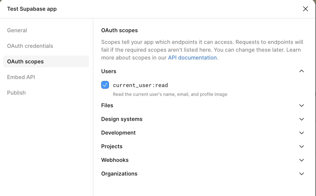 Select OAuth scopes